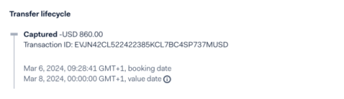 Transfer lifecycle booking and value dates