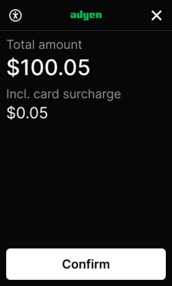 Screen showing amount and surcharge