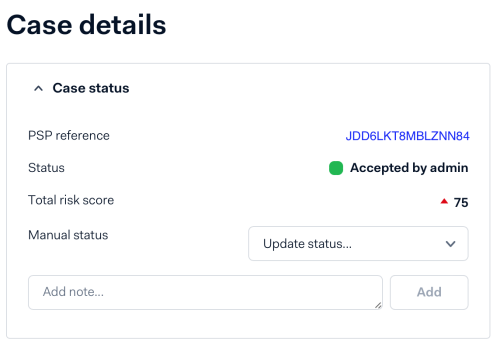 Manual status drop-down with Fraud and Genuine options.