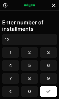 Screen to select the number of installments
