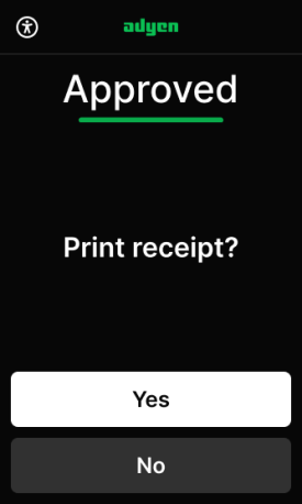 Terminal screen asking whether to print the receipt