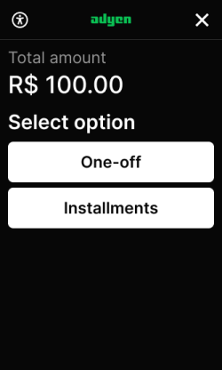 Screen to select one-off payment or installments