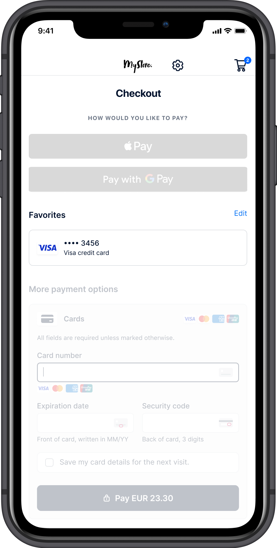 Stored payment details