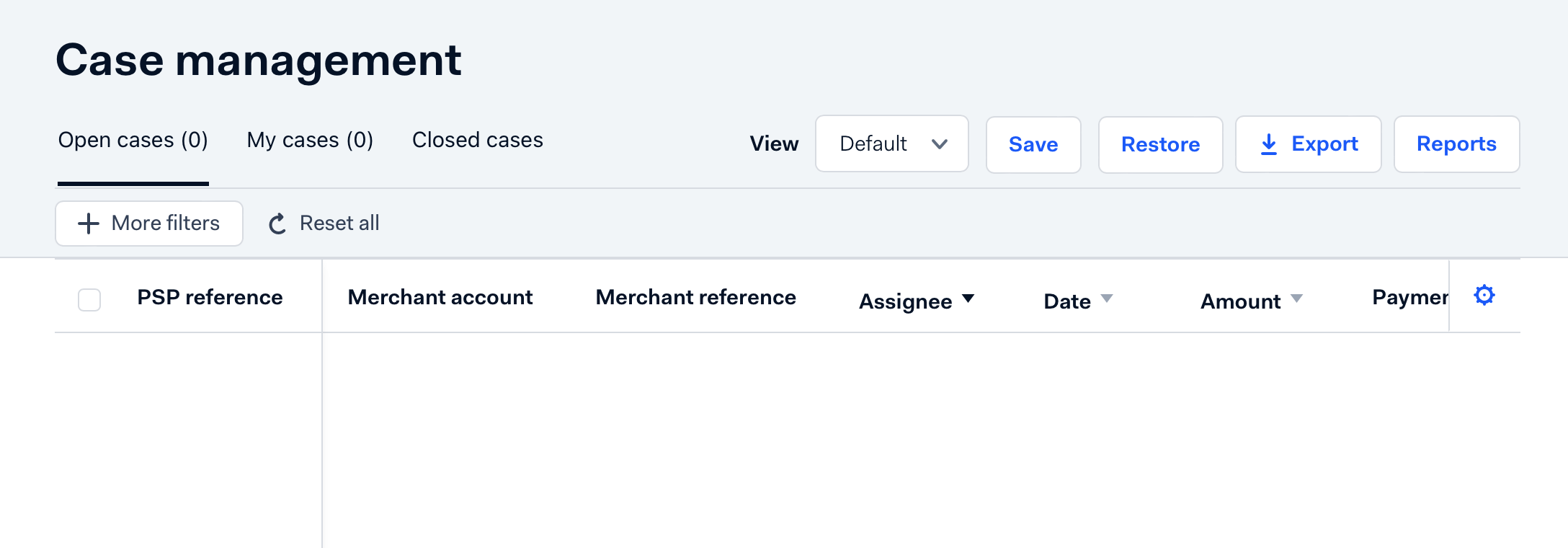 Case management queue overview showing open, assigned, and closed cases.