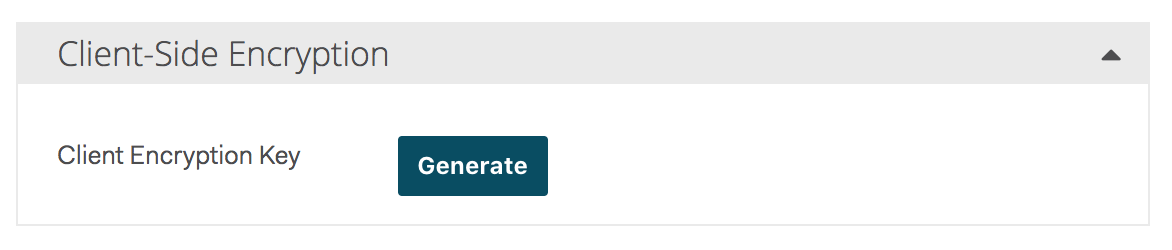 Client-Side Encryption panel showing Generate button